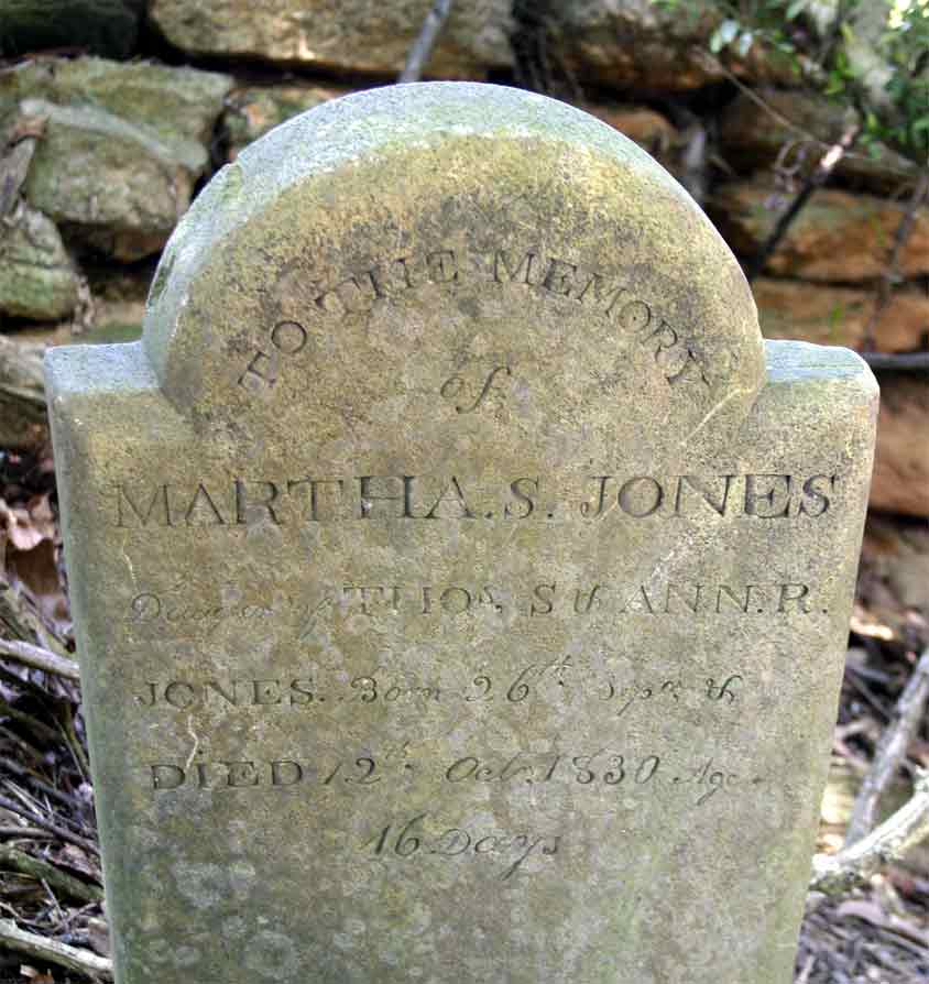 Headstone for Martha S. Jones 1830